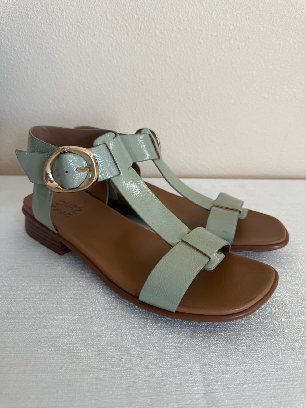 Naturalizer Brandy Melville Mint Green T-Strap Sandals with Gold Buckle